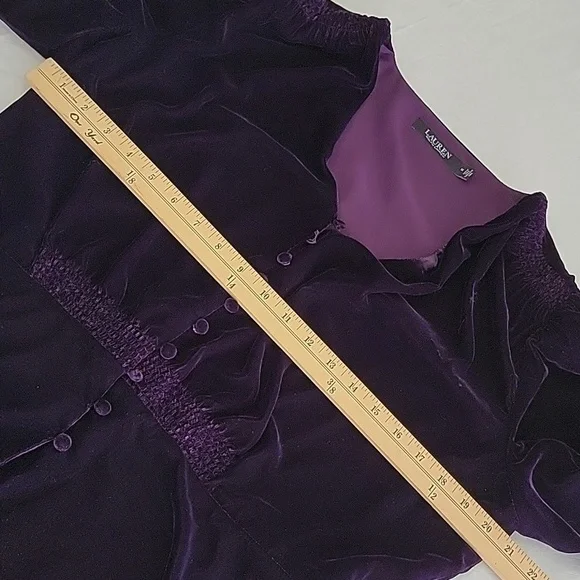 Lauren Ralph Lauren sz14 Velvet Button Font Puff 3/4 Sleeve Top Purple BinH - Picture 5 of 8